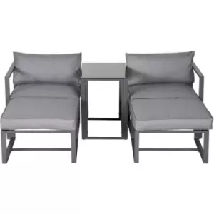Image of Outsunny - 5 Pcs Garden Conversation Duo Seating Set w/ Armchairs Footstools Table