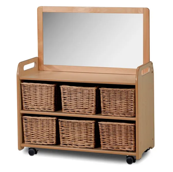 Image of Mobile Tall Unit with Display and Top Add - on - Top Mirror - Baskets