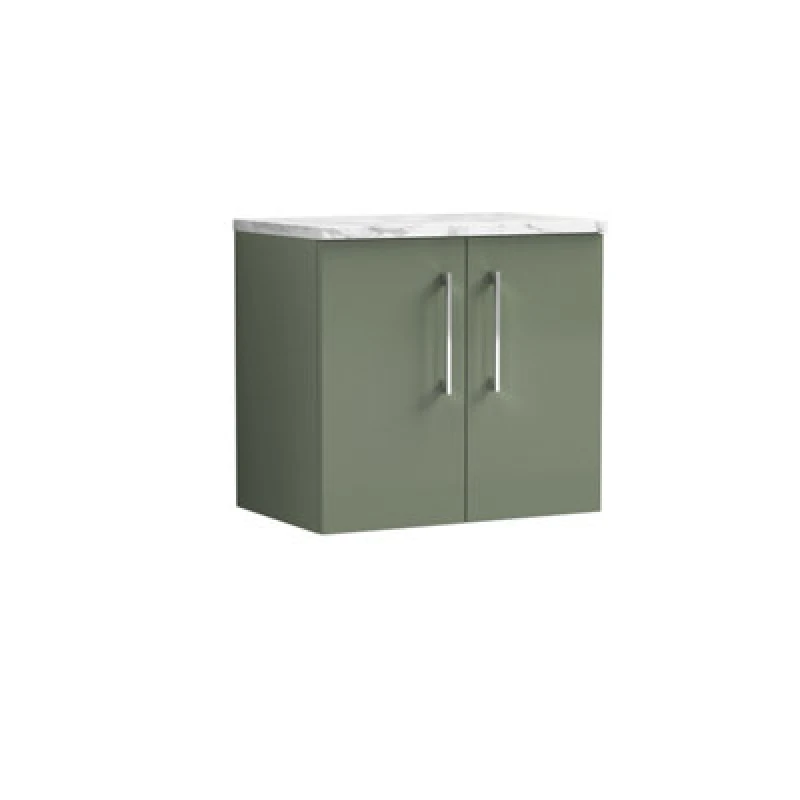 Image of Nuie Arno Wall Hung 2-Door Vanity Unit With Laminate Worktop In Satin Green Premium Counter Top Vanity Unit In Satin Green