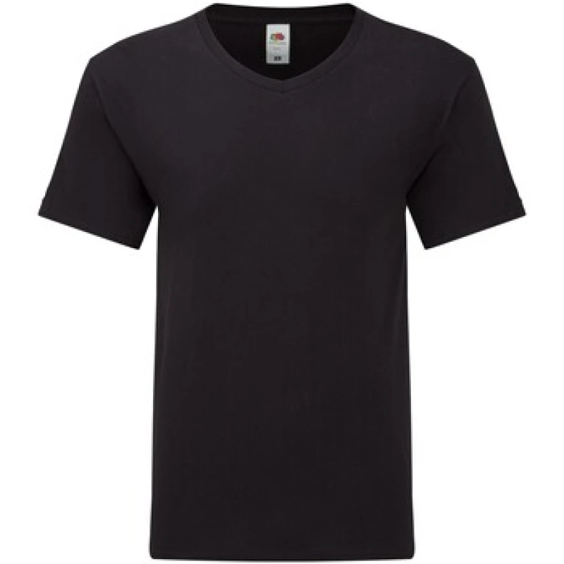Image of Fruit Of The Loom Fruit of the Loom Men Iconic V Neck T-Shirt in Black Size: Small Black S Male 5063693308049