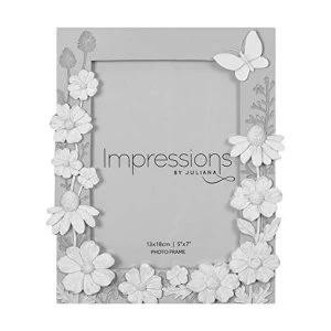 Image of 5" x 7" - Impressions Grey Floral Resin Frame with Butterfly