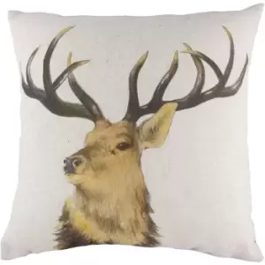 Image of Evans Lichfield Stag Head Repeat Print Cushion Cover (One Size) (White/Brown) - White/Brown