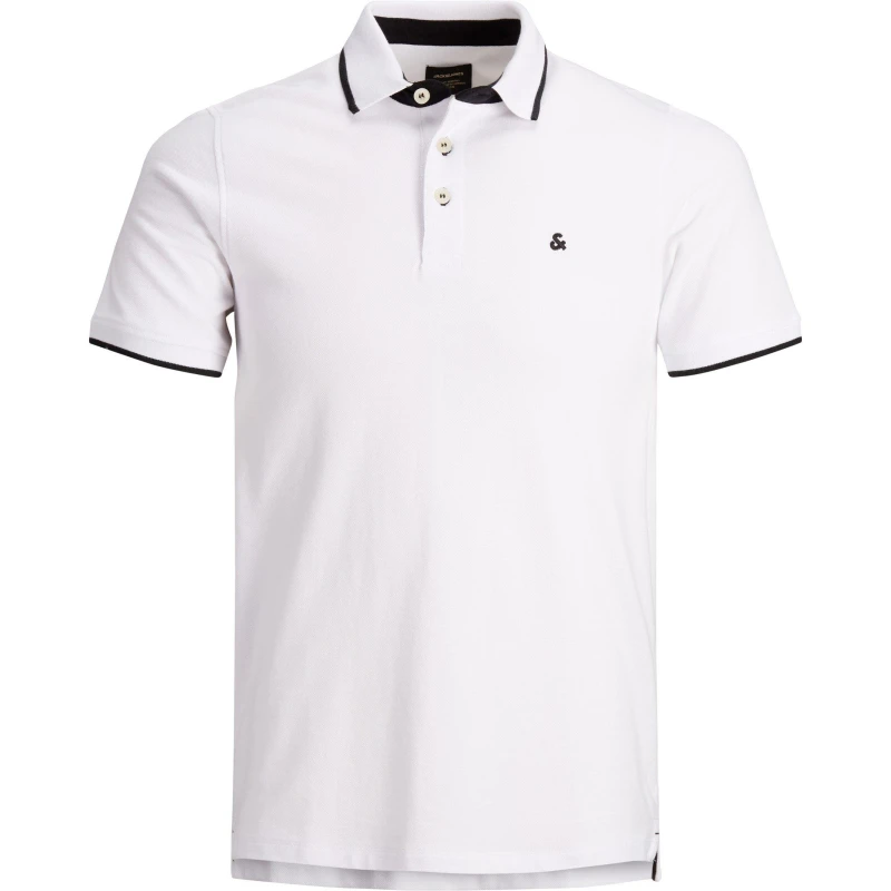 Image of Jack and Jones Paulos Tipped Pique Short Sleeve Polo Shirt - White White 2XL