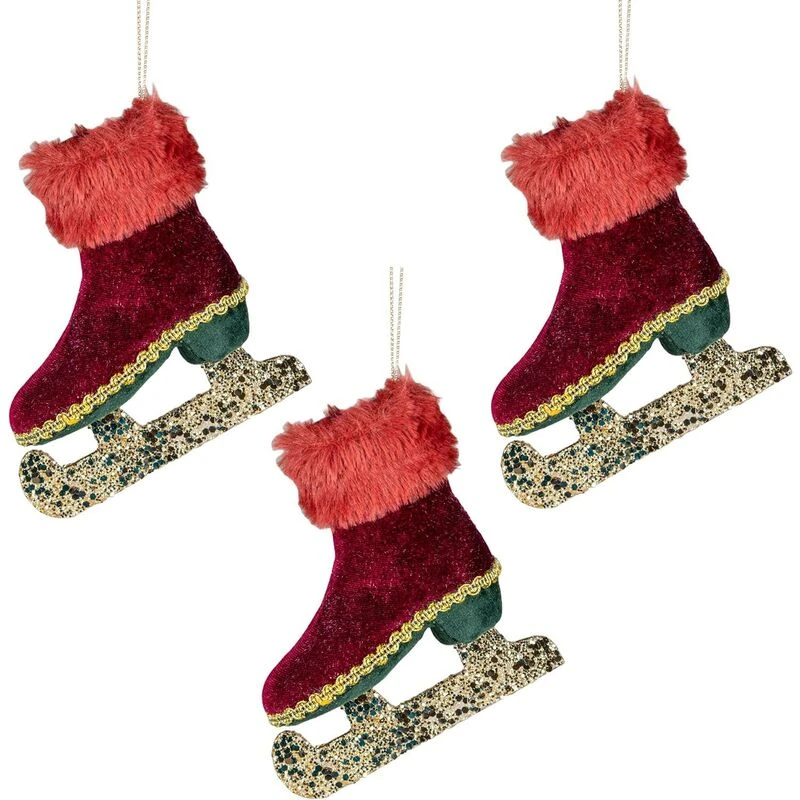 Image of Shatchi Ice Skate Burgandy 11x12cm - Christmas Hanging Decoration Pink