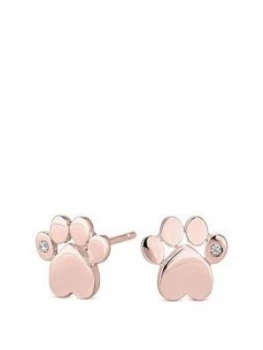 Image of Simply Silver Sterling Silver 925 14Ct Rose Gold Cubic Zirconia Paw Print Stud Earring