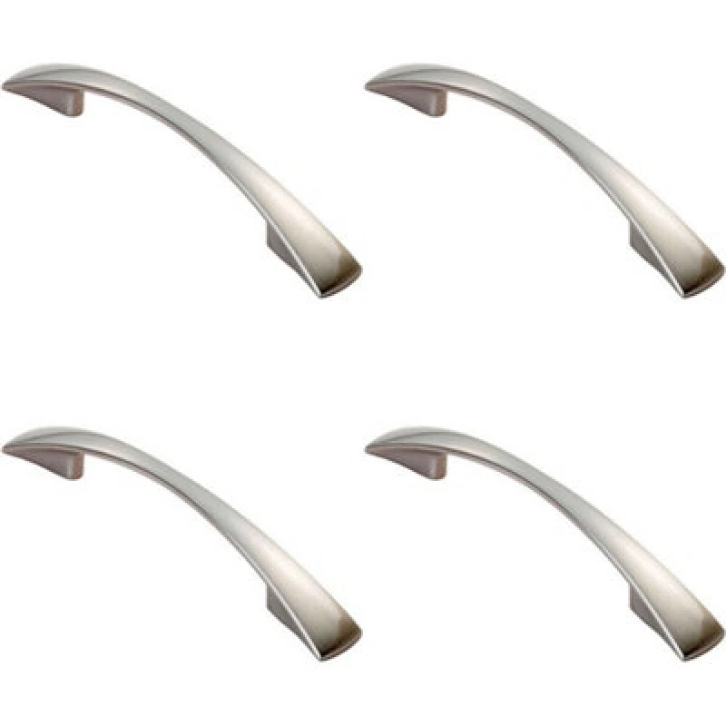 Image of Loops 4x Tapered Pull Handle 138 x 16mm 96mm Fixing Centres Satin Nickel Curved Bow Metallics unisex