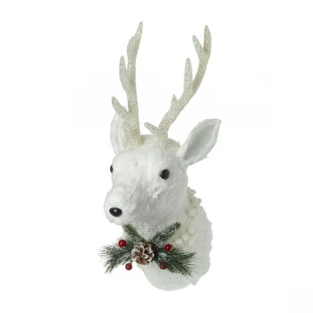Image of White Reindeer Head With Pinecone