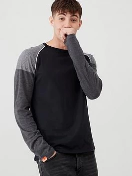 Image of Superdry Desert Long Sleeved Baseball T-Shirt - Black, Size 2XL, Men