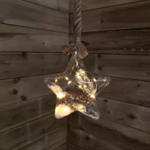 Image of LED Battery Operated Hanging Christmas Star Glass Decoration