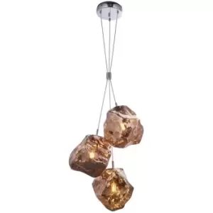Image of Metallic Copper 3 Light Ceiling Pendant Modern Rock Design Hanging Light Fitting