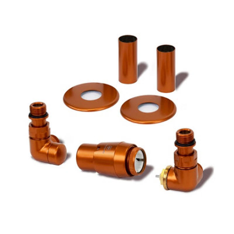 Image of Terma Vision True Copper Right Sided Corner Radiator Valve & Lockshield (Dia)15mm X ½"
