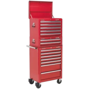 Image of Sealey Superline Pro 14 Drawer Roller Cabinet, Mid Box and Top Tool Chest Red