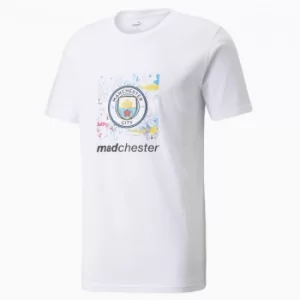 Image of PUMA Man City x Mdcr Graphic Logo Mens Football T-Shirt, White, size 2X Large, Clothing