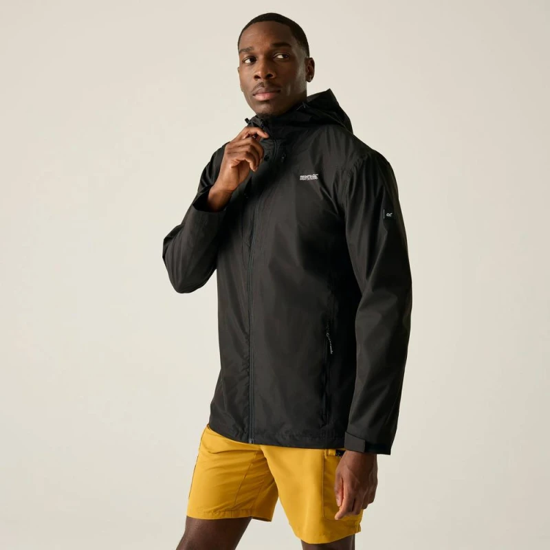 Image of Regatta Mens Calderdale Hooded Walking Waterproof Jacket in Jet Black Size: Large Jet Black Male L