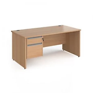 Image of Dams International Straight Desk with Beech Coloured MFC Top and Silver Frame Panel Legs and 2 Lockable Drawer Pedestal Contract 25 1600 x 800 x 725mm