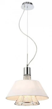 Image of Ceiling Pendant with White Shade 2 Light Polished Chrome, Crystal
