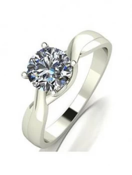 Image of Moissanite 9ct White Gold 1ct Equivalent Solitaire Ring, White Gold Size M Women