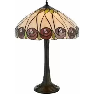 Image of Tiffany Glass Table Lamp Light Dark Bronze & Mackintosh Red Rose Shade i00205
