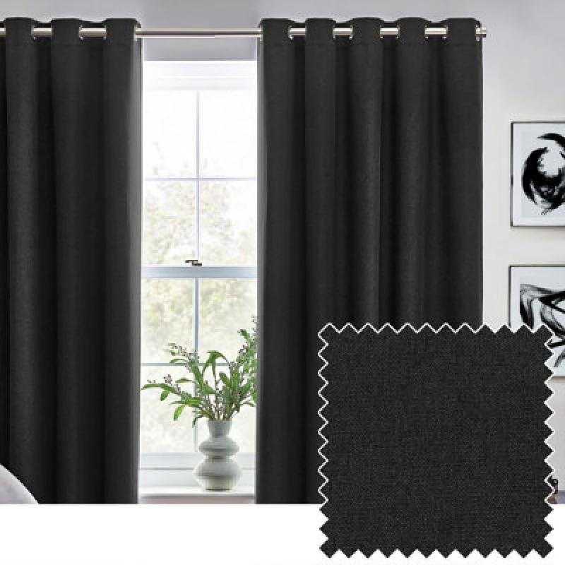Image of Furn Furn Dawn 100% Blackout Thermal Eyelet Curtains Size: 117cm width x 137cm drop Black 117cm width x 137cm drop Unisex 5025532854087
