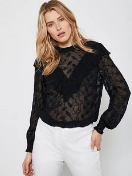 Image of Mint Velvet High Neck Embroidered Top - Black