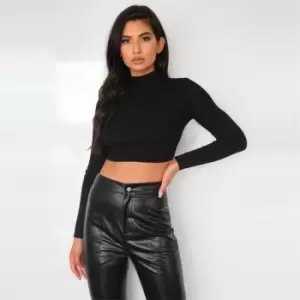 Image of Missguided High Neck Rib Detail Knitted Crop Top - Black