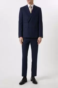 Image of Slim Fit Navy Marl Double Breasted Suit Jacket