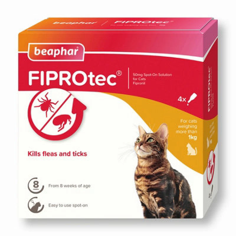 Image of beaphar FIPROtec Flea & Tick Spot-On for Cats (4 Pipettes) Clear unisex