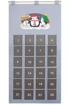 Image of Personalised Christmas Penguin Felt Advent Calendar - Grey
