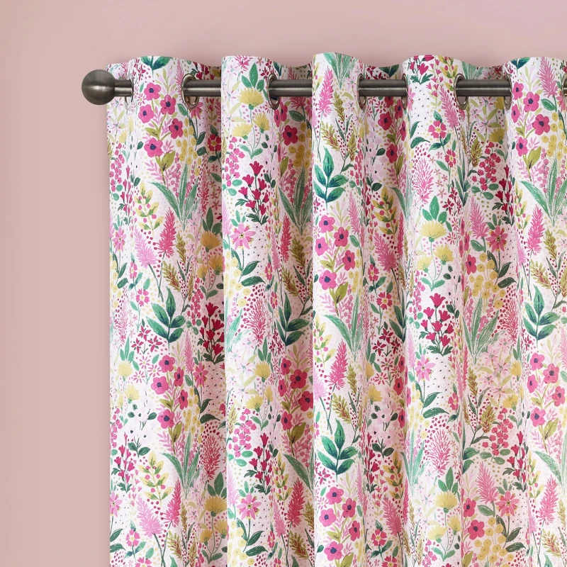 Image of Catherine Lansfield Tilly Floral Fully Reversible Eyelet Curtains Eyelet Curtains 66x90" Pink 41984006000