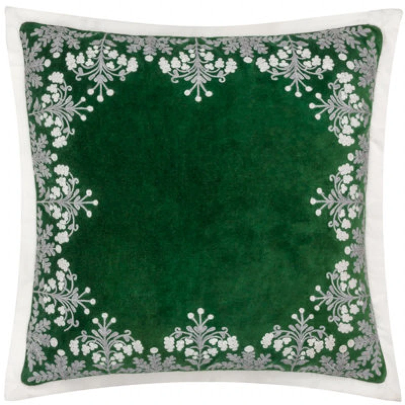 Image of Paoletti Paoletti Winter Bloom Embroidered Polyester Filled Cushion in Green Size: 50cm x 50cm Green 50cm x 50cm Unisex 5025532865021