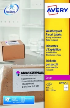 Image of Avery Weatherproof Ship Lbl 99x139mm L7994-25 4 p/sht PK100
