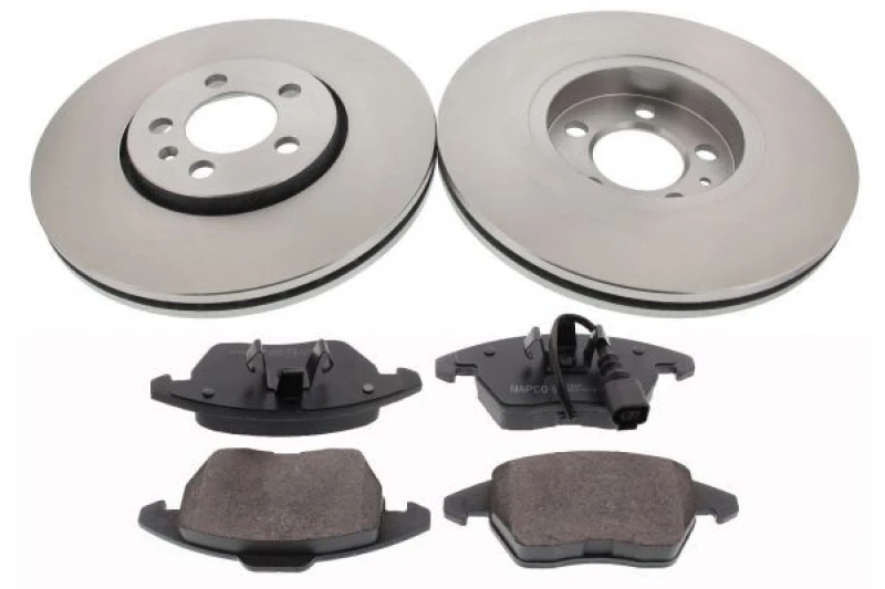 Image of RIDEX 3405B0297 Brake disc and pads set Front Axle, Brake Disc Type: Vented, incl. wear warning contact Brake Set,disc brakes (3405)