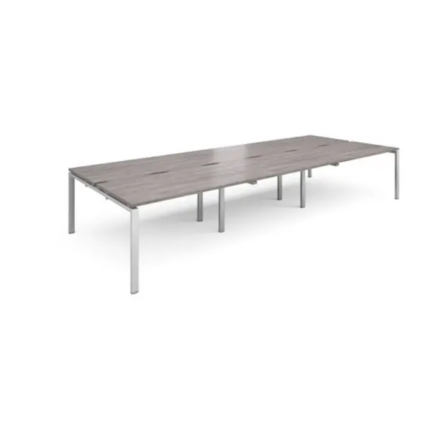 Image of Adapt Adapt sliding top triple back to back desks 4200mm x 1600mm - silver frame, grey oak top STE4216-S-GO