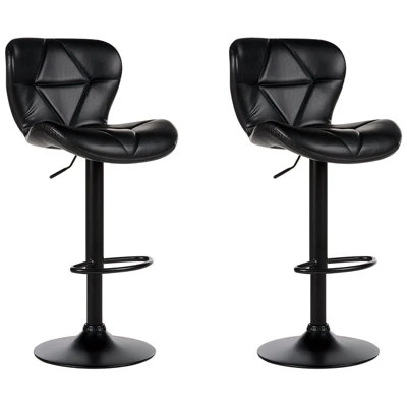 Image of Beliani Set Of 2 Bar Chairs Valetta Faux Leather Swivel Black