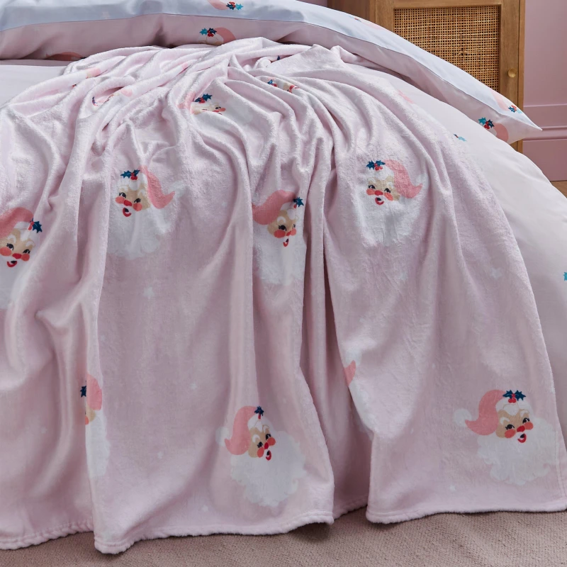 Image of Catherine Lansfield Vintage Santa Fleece Throw 130cm x 170cm Pink