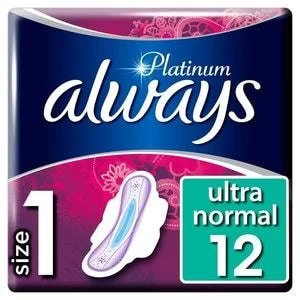 Image of Always Platinum Normal Size 1 with Wings Pads x12