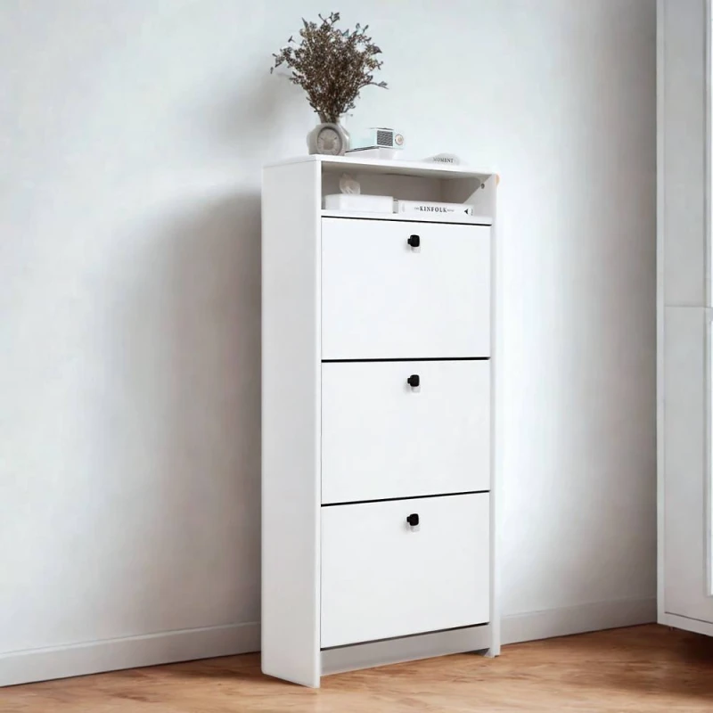 Image of Pirlo Plush 3 Drawer Hallway Shoe Storage Cabinet With Shelf White White Unisex