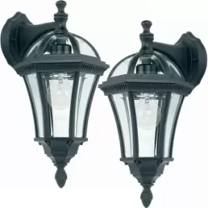 Image of 2 PACK IP44 Outdoor Wall Light Matt Black & Glass Lantern Down Porch Path Lamp