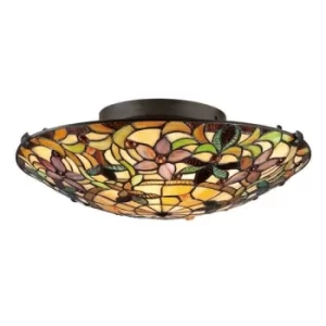 Image of Kami 2 Light Tiffany Flush Mount Ceiling Light Vintage Bronze, E27