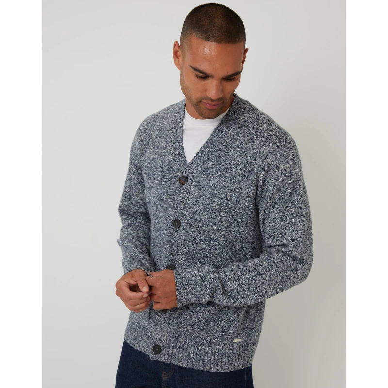 Image of Threadbare Threadbare Men Cotton Blend Knitted Button Up Cardigan in Navy Size: Small Navy S Male 7625915265684