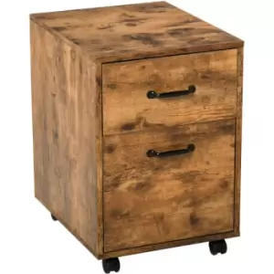 Image of HOMCOM Rustic Wood-Effect Two Drawer Filing Cabinet w/ Drawer Locking Wheels