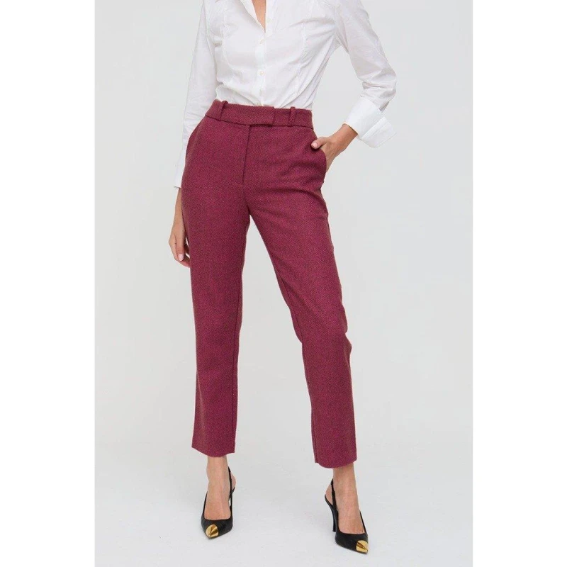 Image of Lily and Lionel Lily Pandora Tapered Herringbone Print Trouser In Pink Pink female 10 (S)