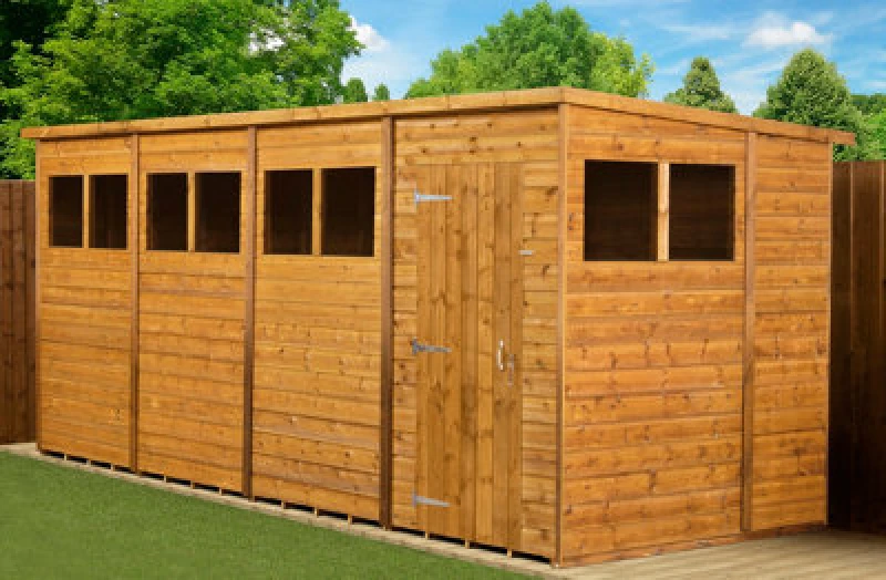 Image of Empire Sheds Empire Modular Pent 16X6 Dipped Treated Tongue And Groove Wooden Garden Shed Windows (16' X 6' / 16ft X 6ft) (16X6)