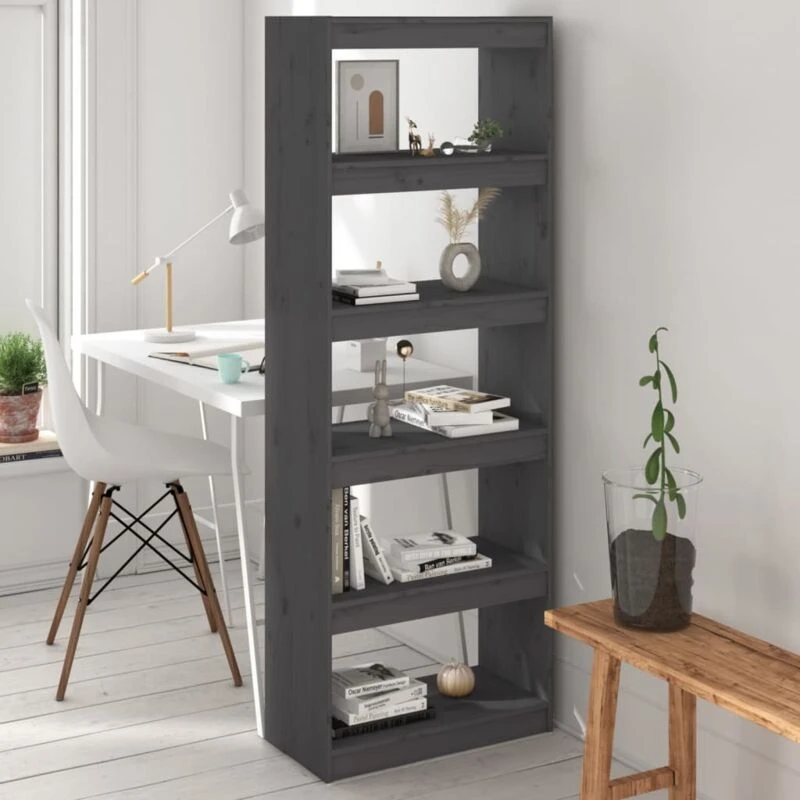 Image of VIDAXL Vidaxl - Book Cabinet/Room Divider Grey 60x30x167.5cm Solid Wood Pine 8720286608753