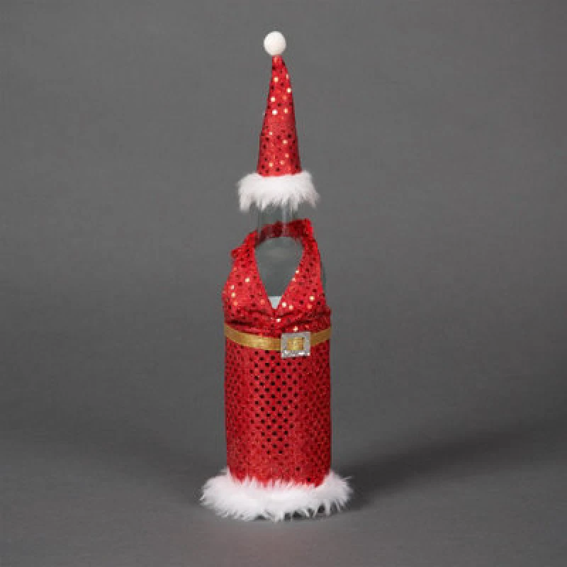 Image of Shatchi 5 Novelty Christmas Wine Bottle Cover Gift Bags Xmas Dinner Table Decorations Home Bar Pub Restaurant Red