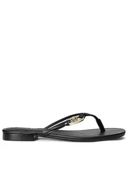 Image of Lauren by Ralph Lauren Leather Branded Flip Flop - Black, Size 7, Women