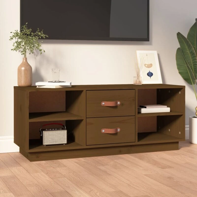 Image of Vidaxl TV Cabinet Honey Brown 100X34X40 Cm Solid Wood Pine, Brown 818228