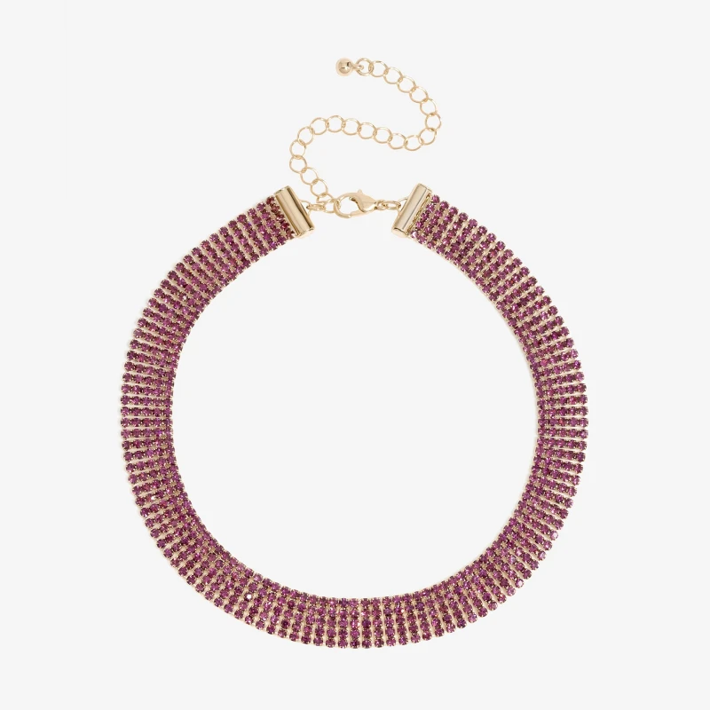 Image of Mood Gold Amethyst Fixed Diamante Choker Necklace Jewellery Sets One Size Gold 72793310000