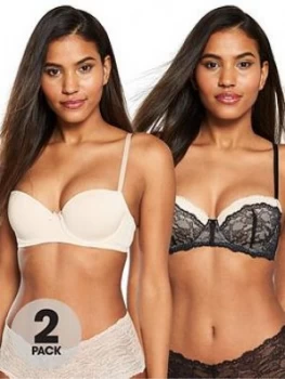 Image of DORINA 2 Pack Layla Balconette Bra - Black and Nude, Black/Nude, Size 32, Women