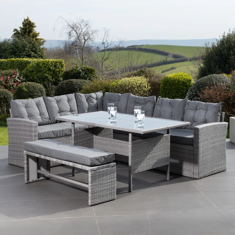 Image of Artemis Home Piana Outdoor Rattan Corner Sofa with Table & Bench in Grey Grey Unisex
